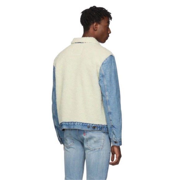 Levi’s Premium Sherpa Panel Trucker Denim Jacket Medium Blue Wash Size M - Picture 6 of 11